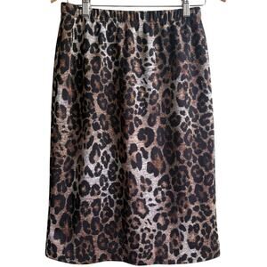 CHICOS 0 (S/4) Leopard Animal Print Skirt Elastic Waist Stretch Career Party